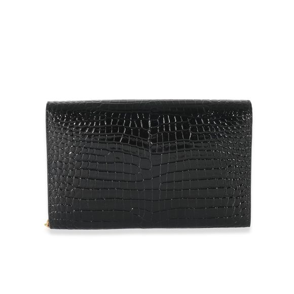 Saint Laurent Black Croc Embossed Uptown Envelope Chain Wallet - Picture 4 of 9